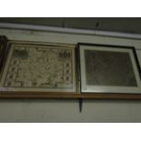 GILT FRAMED MAP OF SURREY TOGETHER WITH A FURTHER MAP OF CHESTER (2)