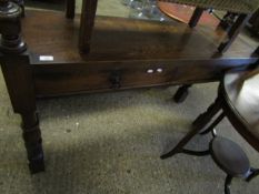 OAK FRAMED SIDE TABLE WITH TWO DRAWERS WITH URN FINIALS AND TURNED LEGS