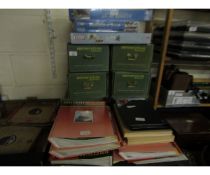 BOXES CONTAINING BRITISH STEAM RAILWAYS SERIES OF DVDS, JIGSAW PUZZLES, RAILWAY MAGAZINES ETC