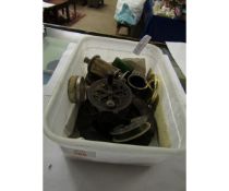 TUB CONTAINING A FISHING REEL, ASHTRAY, SILVER PLATED WARES ETC