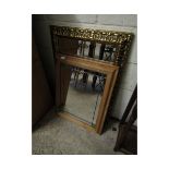 PINE AND LEADED FRAME MIRROR TOGETHER WITH A GILT FRAMED RECTANGULAR WALL MIRROR
