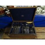 OAK CASED SILVER PLATED PART CANTEEN OF CUTLERY