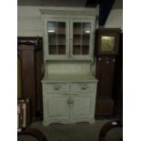 PAINTED KITCHEN DRESSER, THE TOP FITTED WITH TWO GLAZED DOORS, THE BASE WITH TWO DRAWERS OVER TWO