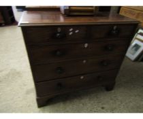 GEORGIAN MAHOGANY TWO OVER THREE FULL WIDTH DRAWER CHEST WITH TURNED KNOB HANDLES RAISED ON