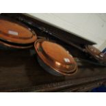 THREE COPPER WARMING PANS WITH TURNED HANDLES