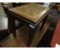 MAHOGANY FRAMED RECTANGULAR STOOL WITH CANE TOP