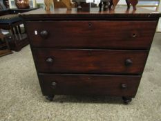 19TH CENTURY MAHOGANY CHEST WITH THREE FULL WIDTH DRAWERS WITH TURNED KNOB HANDLES