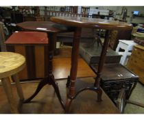 TEAK CIRCULAR WINE TABLE TOGETHER WITH A FURTHER TRIPOD TABLE (2)