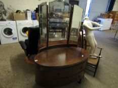 OAK OVAL TRIPLE MIRROR BACK DRESSING CHEST WITH TWO DRAWERS RAISED ON PAD FEET