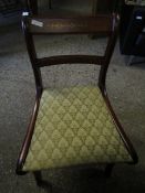 SET OF FOUR REPRODUCTION REGENCY DINING CHAIRS WITH BRASS INLAY AND DROP IN SEATS AND SABRE FRONT
