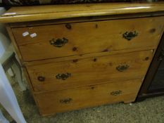 WAXED PINE THREE FULL WIDTH DRAWER CHEST WITH TURNED BUN FEET