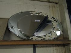 CAST METAL FRAMED EASEL BACK OVAL MIRROR TOGETHER WITH A 1920S OVAL WALL HANGING MIRROR