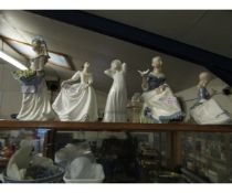 ROYAL DOULTON FIGURE OF DONNA, TOGETHER WITH FOUR SPANISH LLADRO TYPE FIGURES OF LADIES (5)