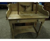 19TH CENTURY PINE WASH STAND WITH GALLERIED BACK WITH SINGLE DRAWER WITH OPEN SHELF