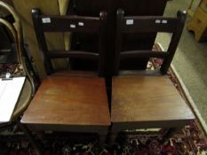 PAIR OF VICTORIAN MAHOGANY BAR BACK HARD SEATED DINING CHAIRS