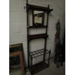EDWARDIAN MAHOGANY MIRRORED BACK WALL STAND WITH SECTIONAL STICK STAND WITH OPEN SHELF