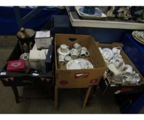 THREE BOXES CONTAINING MIXED CHINA WARES TO INCLUDE ROYAL DOULTON STRAWBERRY CREAM PLATES, SUSIE