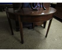GEORGIAN MAHOGANY DEMI-LUNE SIDE TABLE ON FOUR TAPERING SQUARE SPADE FEET