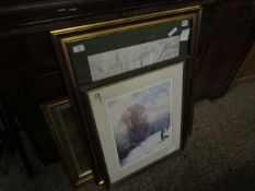 SIGNED JOHN TRICKETT PRINT, GILT FRAMED OIL OF A SEASCAPE ETC (3)