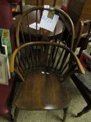 19TH CENTURY HARD SEATED STICK BACK ARMCHAIR ON TURNED H-STRETCHER