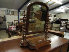 VICTORIAN MAHOGANY DRESSING TABLE MIRROR WITH BOBBIN TURNED COLUMNS AND LIFT UP COMPARTMENT