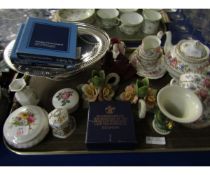 BACHELOR'S ROYAL GRAFTON FLORAL TEA SET, SILVER PLATED SWING HANDLED FRUIT BASKET ETC