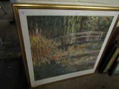 GILT FRAMED MONET PRINT TOGETHER WITH A FURTHER PAINTED MIRROR (2)