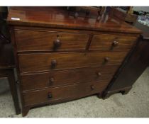 19TH CENTURY MAHOGANY STRAIGHT FRONTED TWO OVER THREE FULL WIDTH DRAWER CHEST WITH SPLAYED BRACKET