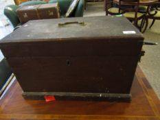 19TH CENTURY PAINTED PINE BOX WITH BRASS TOP HANDLE