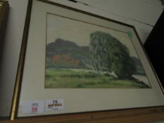 NOEL DENNES, EGG TEMPERA, "AT BRAMERTON", 24 X 34CM, TOGETHER WITH A FURTHER WATERCOLOUR BY A