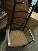 ASH FRAMED LADDER BACK ARMCHAIR WITH RATTAN SEAT