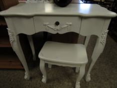 WHITE WOOD SINGLE DRAWER DRESSING TABLE AND MATCHING STOOL