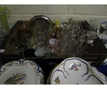 BOX CONTAINING MIXED GLASS WARES, WINE GLASSES, DECANTERS ETC