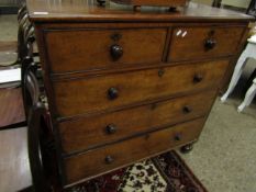 VICTORIAN MAHOGANY STRAIGHT FRONTED TWO OVER THREE FULL WIDTH DRAWER CHEST WITH TURNED KNOB