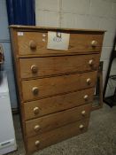 WAXED PINE SIX FULL WIDTH DRAWER CHEST WITH TURNED KNOB HANDLES