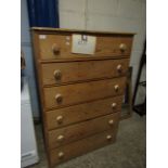 WAXED PINE SIX FULL WIDTH DRAWER CHEST WITH TURNED KNOB HANDLES