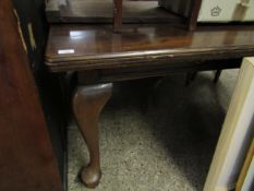 MAHOGANY RECTANGULAR EXTENDING DINING TABLE WITH ONE EXTRA LEAF RAISED ON FOUR PAD FEET
