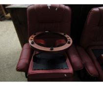 RED LEATHERETTE LAZYBOY STYLE ARMCHAIR AND MATCHING FOOT STOOL