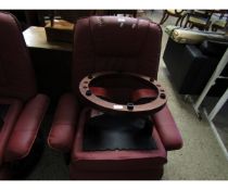 RED LEATHERETTE LAZYBOY STYLE ARMCHAIR AND MATCHING FOOT STOOL