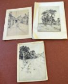 Catherine Maud Nichols, signed in pencil to margin, black and white etching, Street scene,