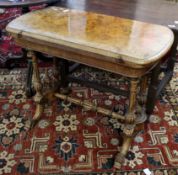 Victorian walnut (faded) centre table of D-end rectangular form raised on reeded columns with