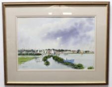 Martin Sexton, signed watercolour, Estuary scene with boats, 38 x 55cm