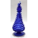 Unusual blue coloured Art glass vase, the baluster body on circular foot with a stepped design in