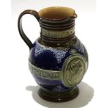 Large 19th century Lambeth Doulton Queen Victoria commemorative jug, the body impressed with an
