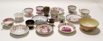 Group of early 19th century English and Continental porcelain including a number of lustre ware cups