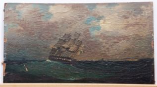 19th century English School, oil on paper laid to panel, Seascape, 23 x 41cm, unframed