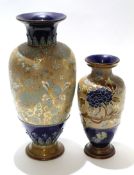 Large Royal Doulton vase, the baluster body decorated with floral sprays on a Slater's Patent ground