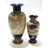 Large Royal Doulton vase, the baluster body decorated with floral sprays on a Slater's Patent ground