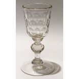 Large cut glass goblet with faceted knop stem, 18cm high
