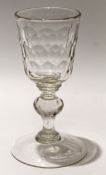 Large cut glass goblet with faceted knop stem, 18cm high